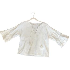 MARIE OLIVER 3/4 long sleeve top with tassles 100% cotton gauze w/ liner Size:XS
